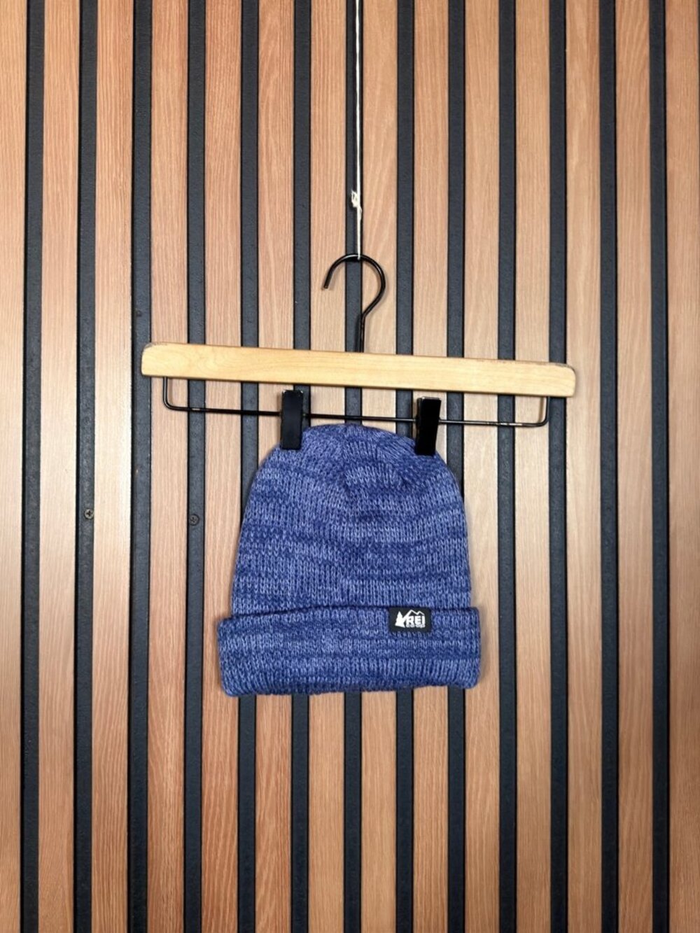 REI Beanie OS Adults Blue Wool Blend Knit Folded Widebrim
